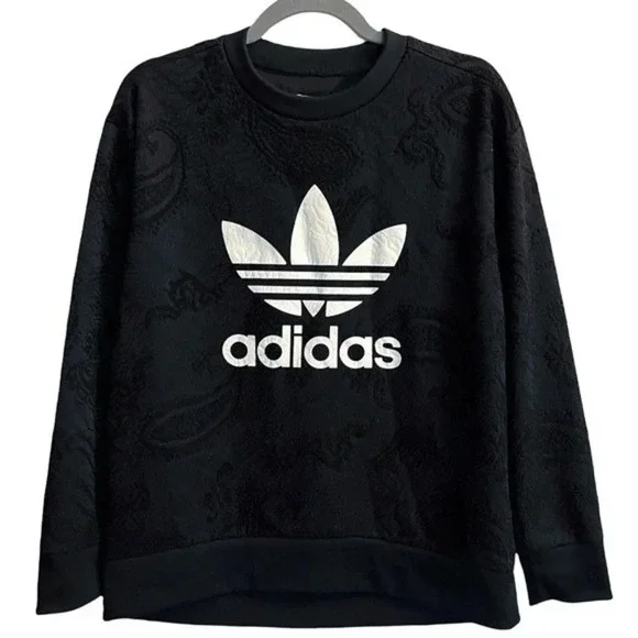 Adidas Women’s Paisley Lace Overlay Trefoil Logo Graphic Sweatshirt Size XS EUC - Picture 2 of 9